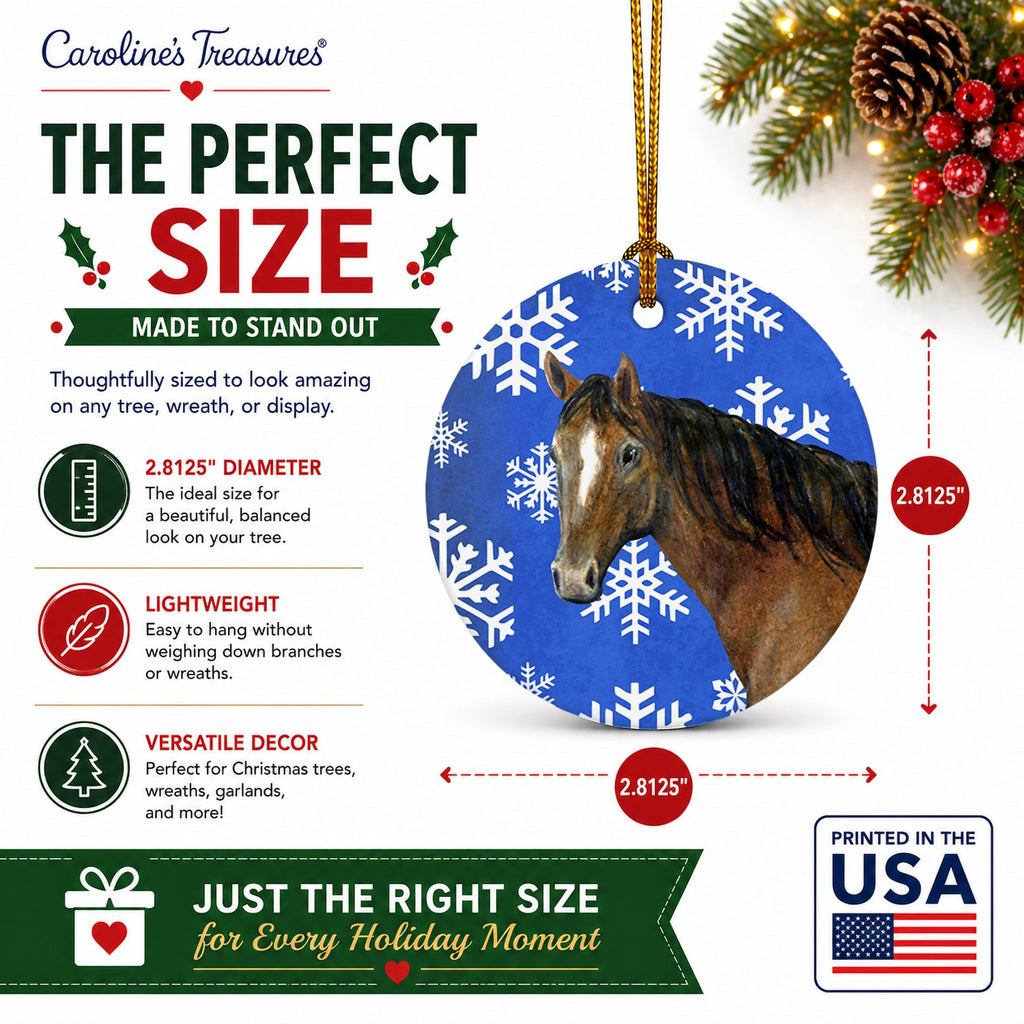 Horse Winter Snowflakes Holiday Ceramic Ornament Christmas Tree Hanging Decorations for Home Christmas Holiday, Party, Gift, 3 in, Multicolor