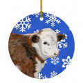 Baby Calf Winter Snowflakes Holiday Ceramic Ornament Christmas Tree Hanging Decorations for Home Christmas Holiday, Party, Gift, 3 in, Multicolor
