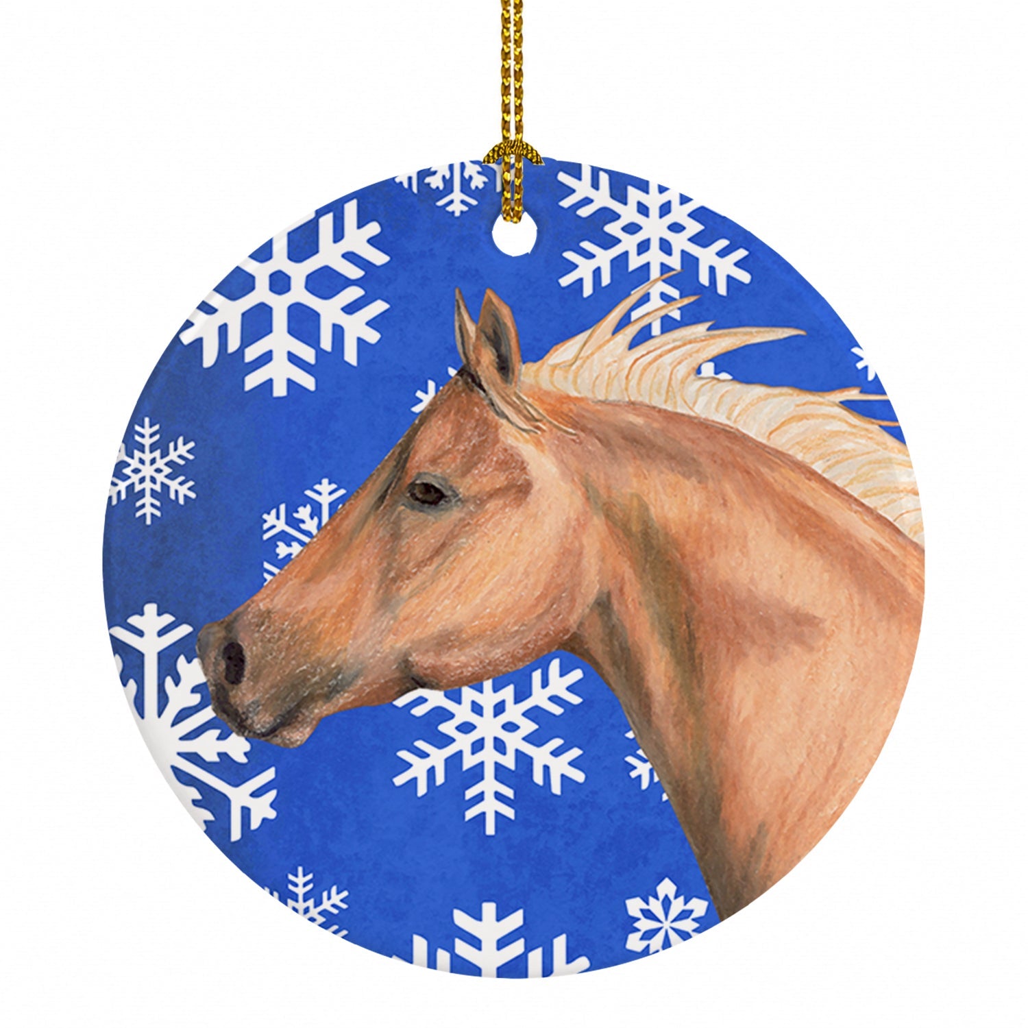 Horse Winter Snowflakes Holiday Ceramic Ornament Christmas Tree Hanging Decorations for Home Christmas Holiday, Party, Gift, 3 in, Multicolor
