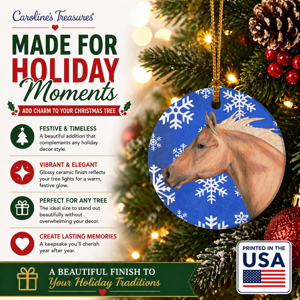 Horse Winter Snowflakes Holiday Ceramic Ornament Christmas Tree Hanging Decorations for Home Christmas Holiday, Party, Gift, 3 in, Multicolor