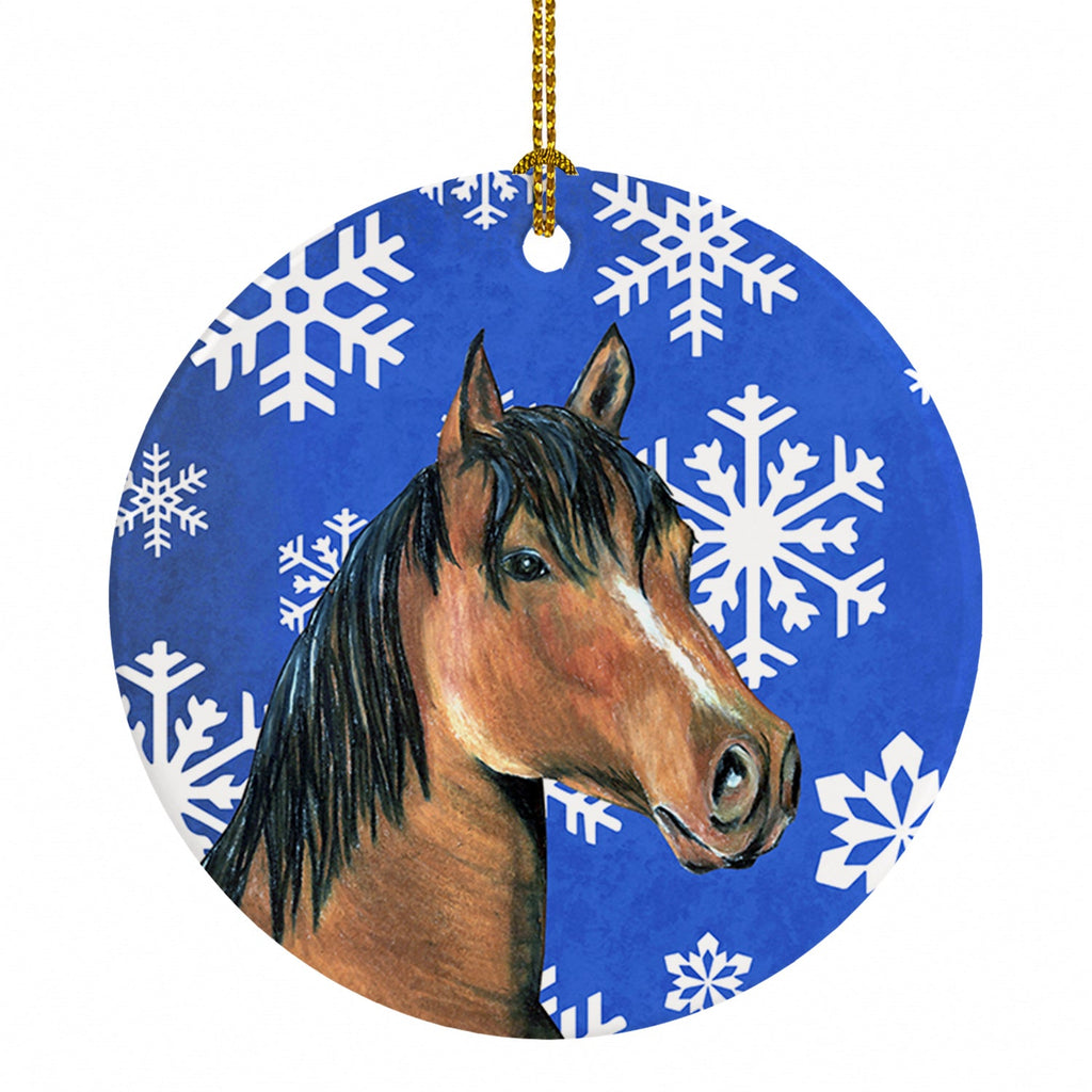Horse Winter Snowflakes Holiday Ceramic Ornament Christmas Tree Hanging Decorations for Home Christmas Holiday, Party, Gift, 3 in, Multicolor