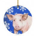Pig Winter Snowflakes Holiday Ceramic Ornament Christmas Tree Hanging Decorations for Home Christmas Holiday, Party, Gift, 3 in, Multicolor