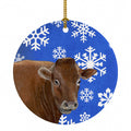 Cow Winter Snowflakes Holiday Ceramic Ornament Christmas Tree Hanging Decorations for Home Christmas Holiday, Party, Gift, 3 in, Multicolor