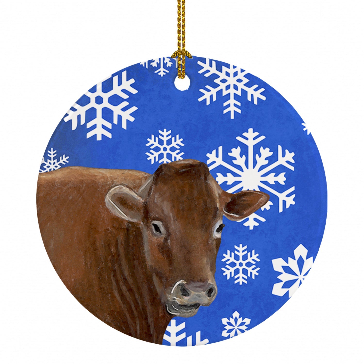 Cow Winter Snowflakes Holiday Ceramic Ornament Christmas Tree Hanging Decorations for Home Christmas Holiday, Party, Gift, 3 in, Multicolor