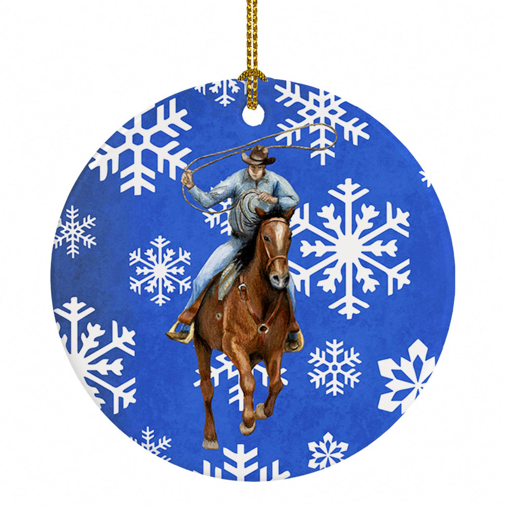 Horse Roper Winter Snowflakes Holiday Ceramic Ornament Christmas Tree Hanging Decorations for Home Christmas Holiday, Party, Gift, 3 in, Multicolor