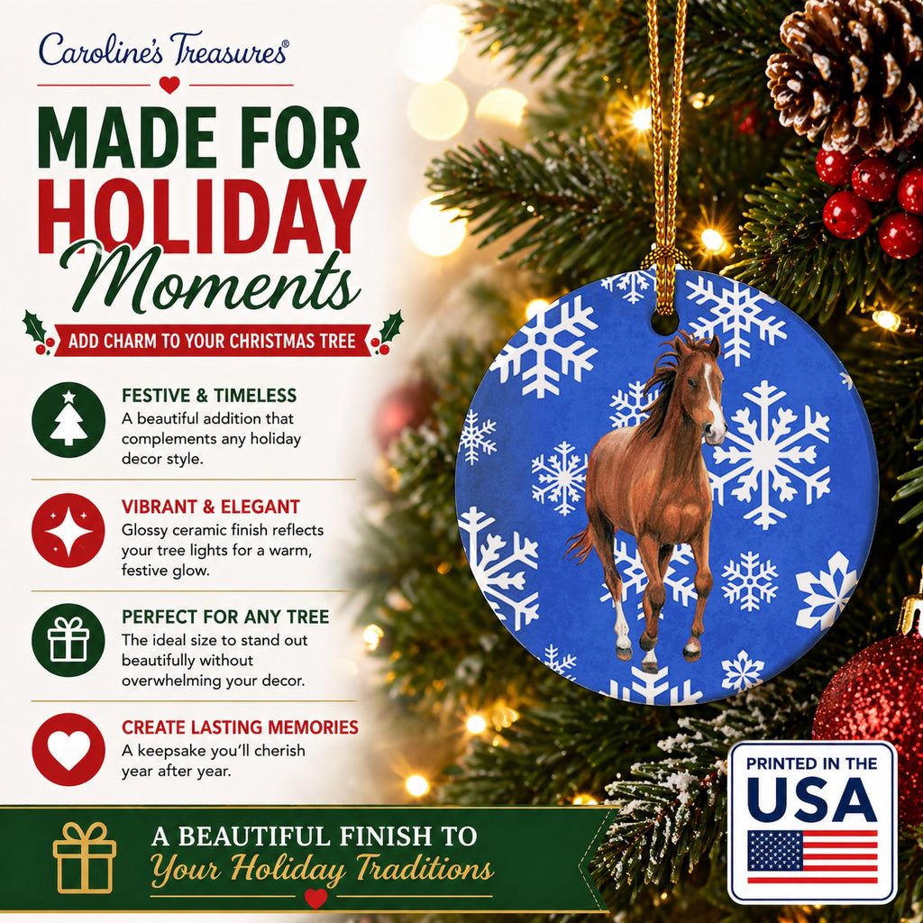 Horse Winter Snowflakes Holiday Ceramic Ornament Christmas Tree Hanging Decorations for Home Christmas Holiday, Party, Gift, 3 in, Multicolor