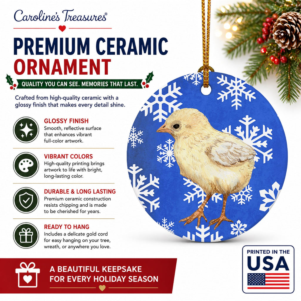 Baby Chick Winter Snowflakes Holiday Ceramic Ornament Christmas Tree Hanging Decorations for Home Christmas Holiday, Party, Gift, 3 in, Multicolor
