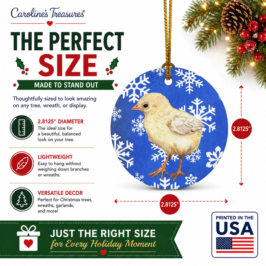 Baby Chick Winter Snowflakes Holiday Ceramic Ornament Christmas Tree Hanging Decorations for Home Christmas Holiday, Party, Gift, 3 in, Multicolor