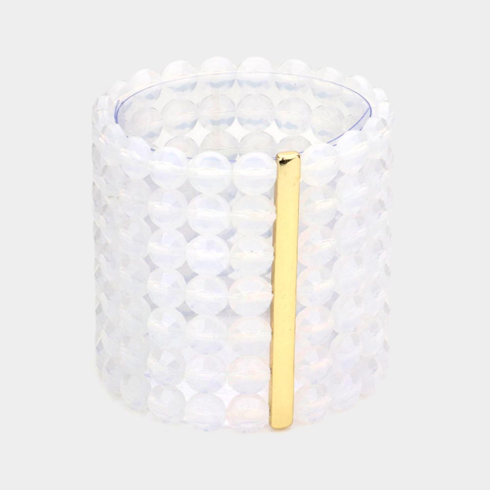 7Rows Wide Faceted Round Beaded Stretch Bracelet