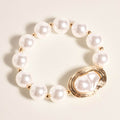 Chunky Organic Pearl Plate Accent Beaded Stretch Bracelet