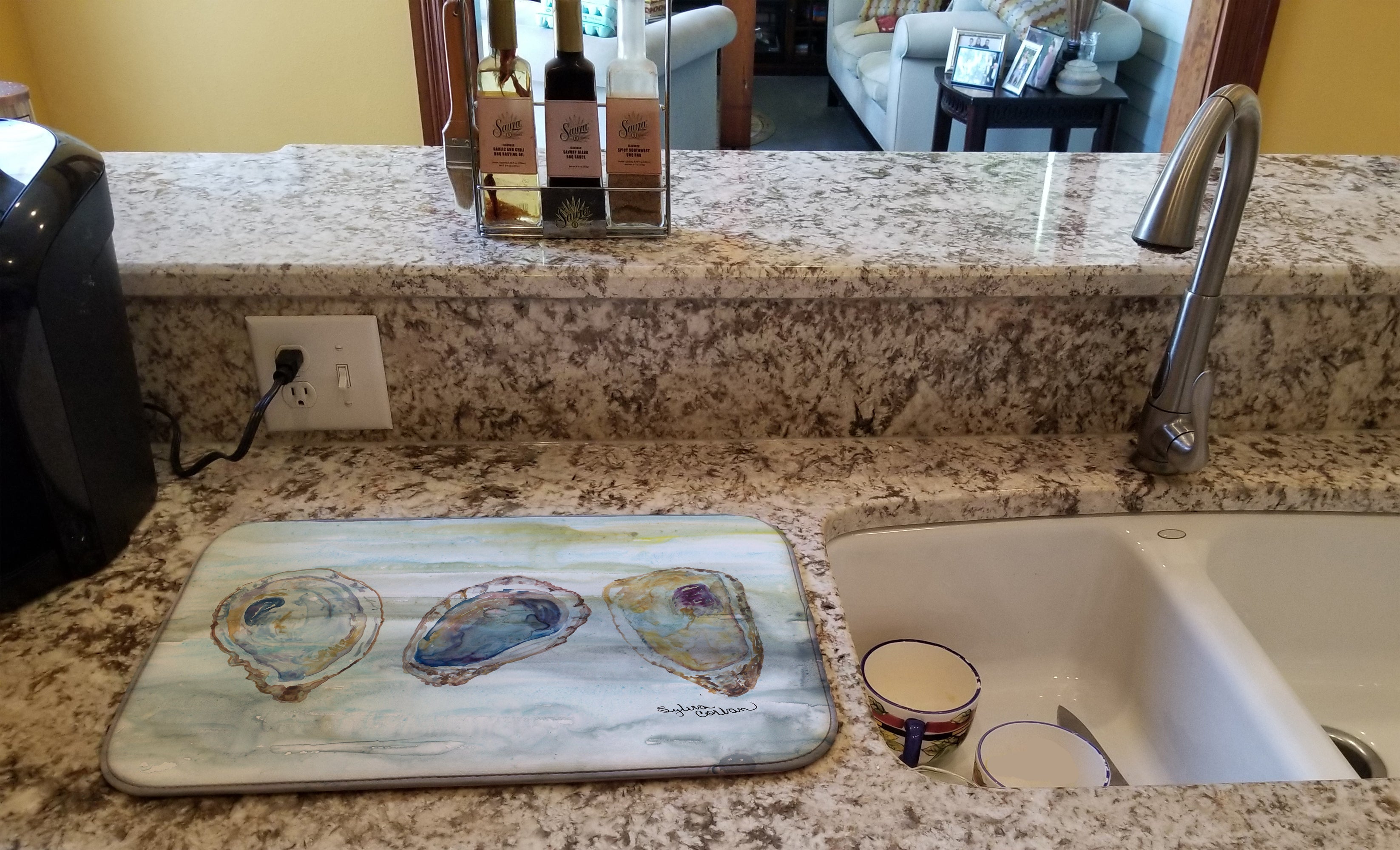 Oysters Watercolor Dish Drying Mat Absorbent Dish Drying Mat Pad for Kitchen Counter Dish Drainer Mat for Countertop, 14 x 21", Multicolor
