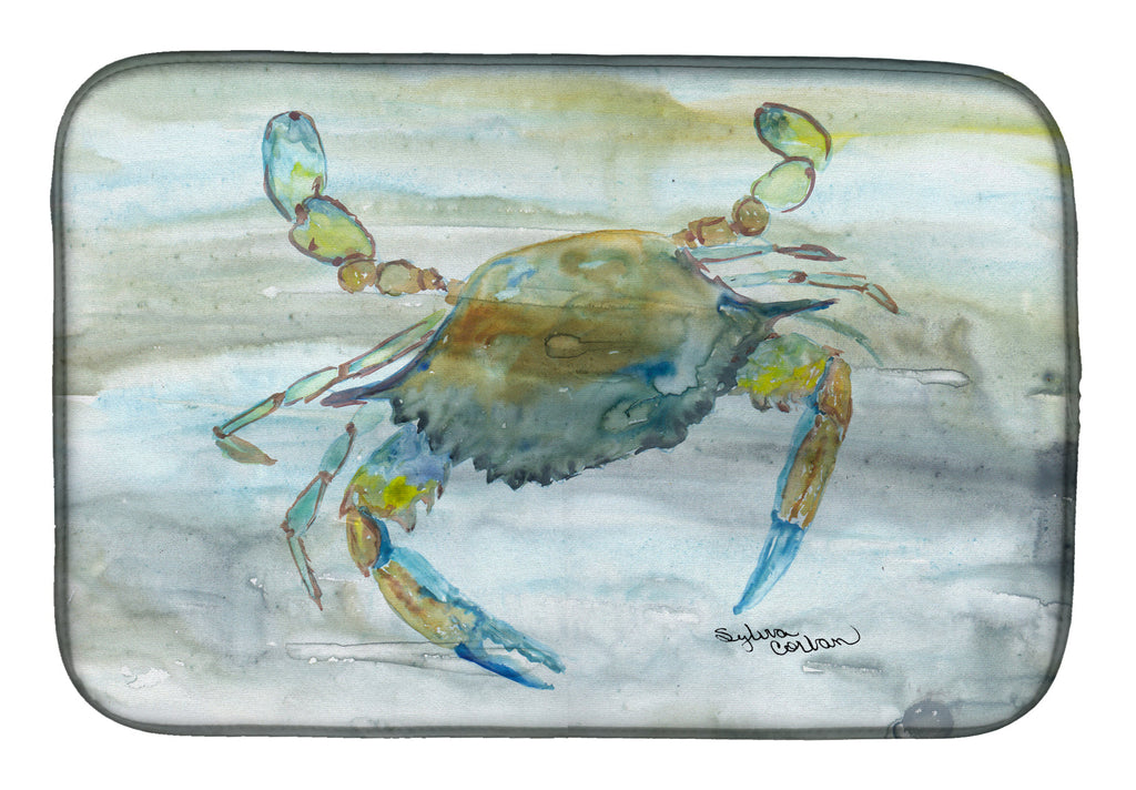 Blue Crab #2 Watercolor Dish Drying Mat Absorbent Dish Drying Mat Pad for Kitchen Counter Dish Drainer Mat for Countertop, 14 x 21", Multicolor