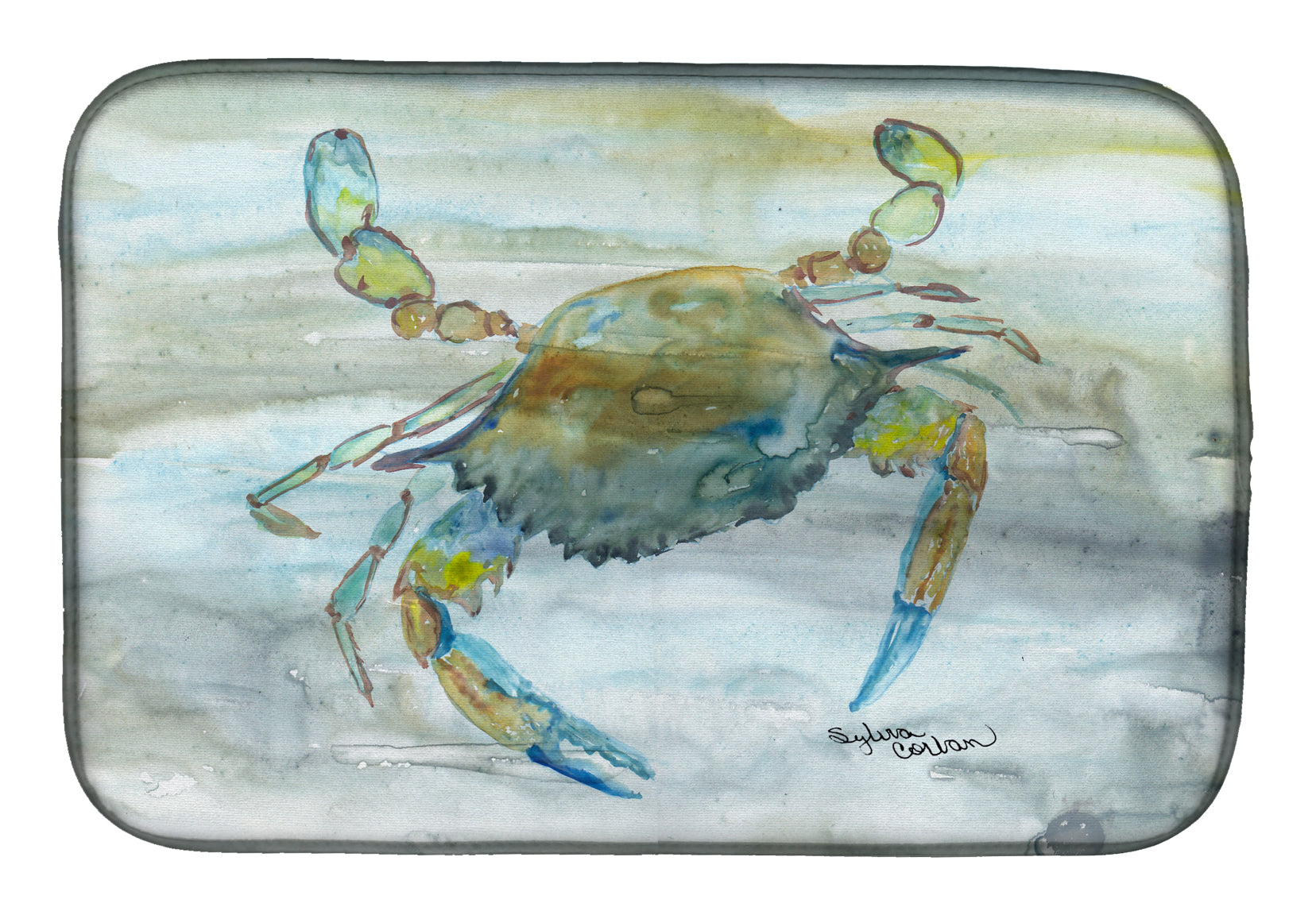 Blue Crab #2 Watercolor Dish Drying Mat Absorbent Dish Drying Mat Pad for Kitchen Counter Dish Drainer Mat for Countertop, 14 x 21", Multicolor