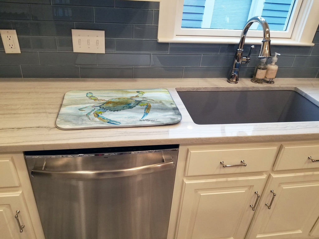 Blue Crab #2 Watercolor Dish Drying Mat Absorbent Dish Drying Mat Pad for Kitchen Counter Dish Drainer Mat for Countertop, 14 x 21", Multicolor