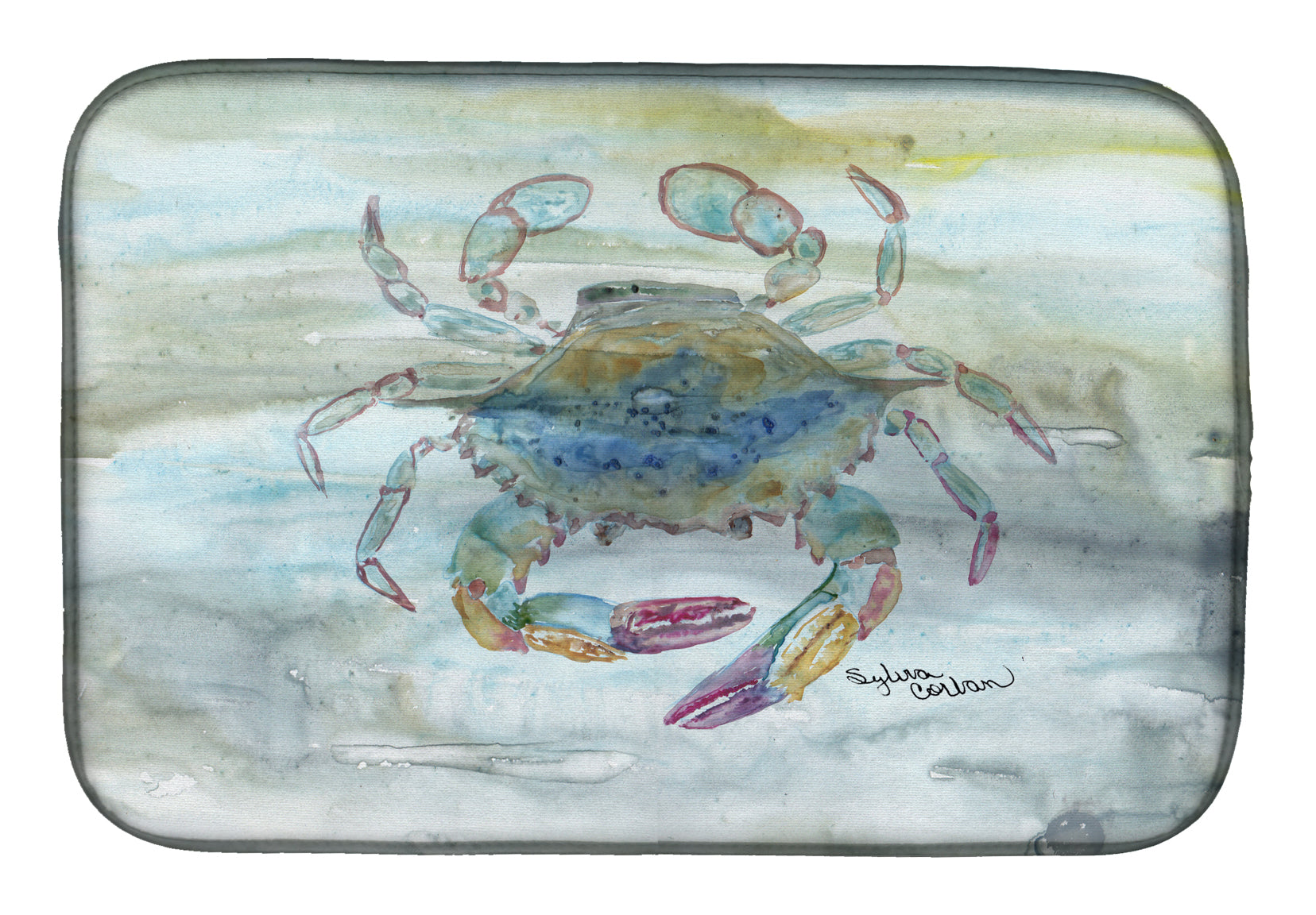 Female Blue Crab Watercolor Dish Drying Mat Absorbent Dish Drying Mat Pad for Kitchen Counter Dish Drainer Mat for Countertop, 14 x 21", Multicolor