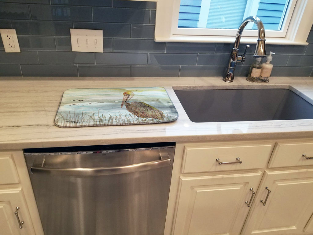 Brown Pelican Watercolor Dish Drying Mat Absorbent Dish Drying Mat Pad for Kitchen Counter Dish Drainer Mat for Countertop, 14 x 21", Multicolor