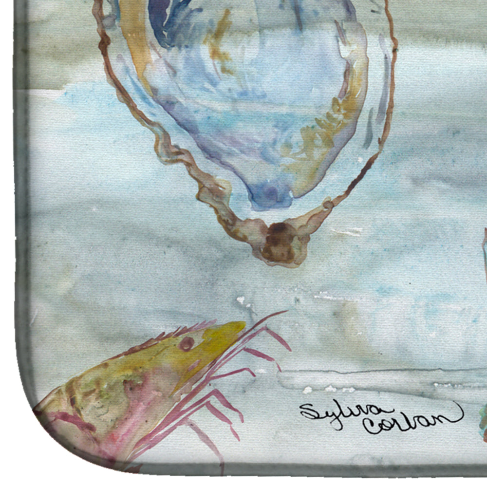 Crab, Shrimp and Oyster Watercolor Dish Drying Mat Absorbent Dish Drying Mat Pad for Kitchen Counter Dish Drainer Mat for Countertop, 14 x 21", Multicolor