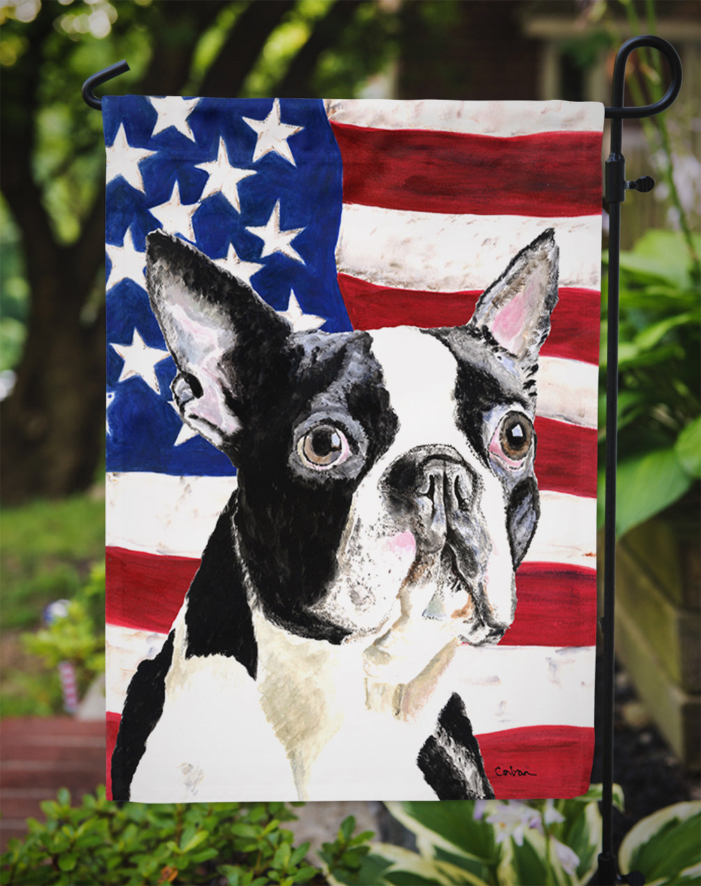 USA American Flag with Boston Terrier Garden Flag Mailbox Decorative Yard Banner Outside Patio Artwork for Flower Beds, Garden Size, Multicolor