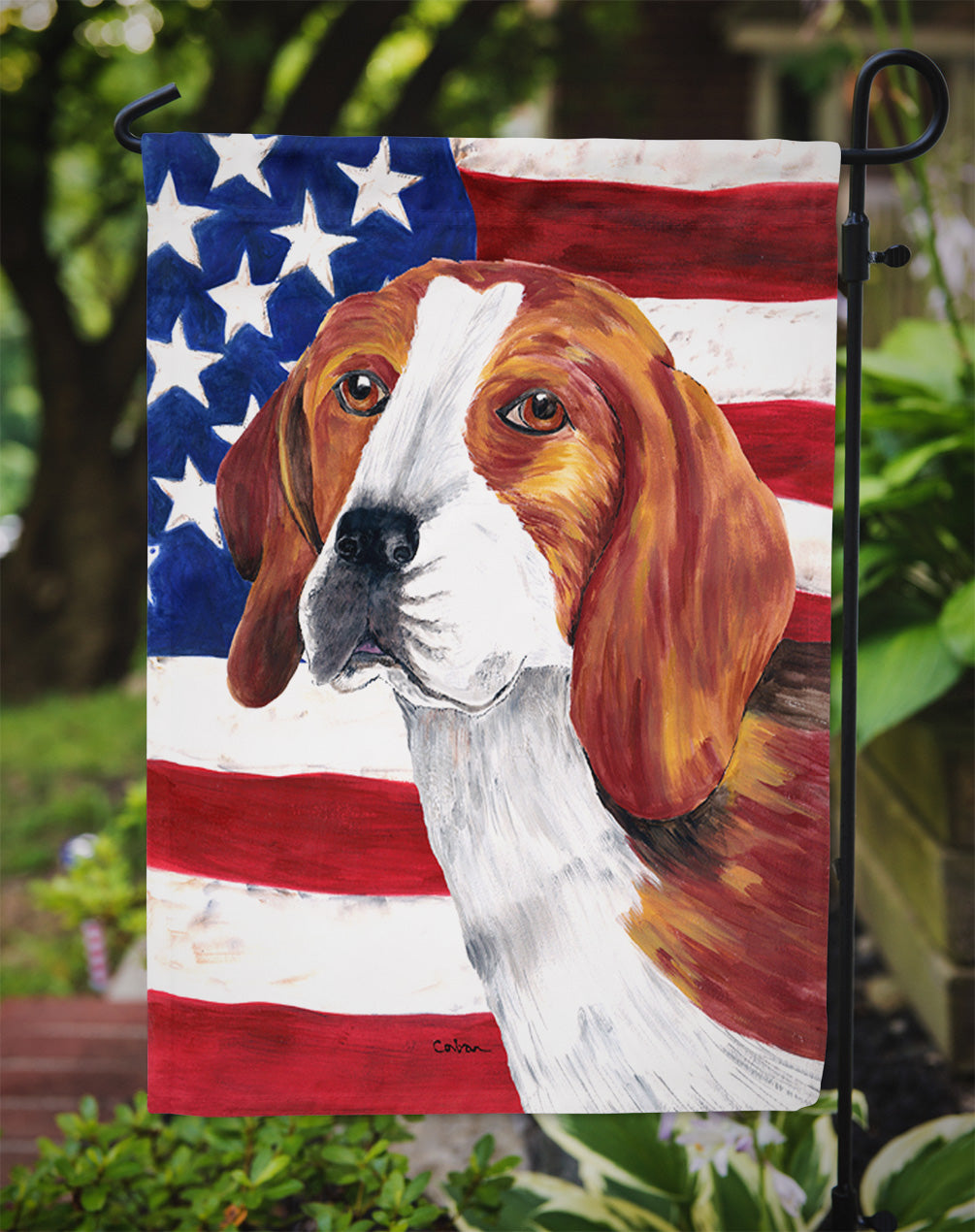 USA American Flag with Beagle Garden Flag Mailbox Decorative Yard Banner Outside Patio Artwork for Flower Beds, Garden Size, Multicolor
