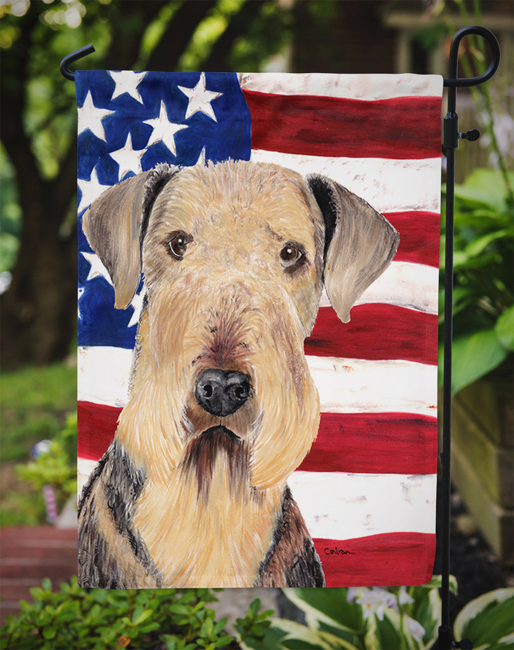 USA American Flag with Airedale Garden Flag Mailbox Decorative Yard Banner Outside Patio Artwork for Flower Beds, Garden Size, Multicolor
