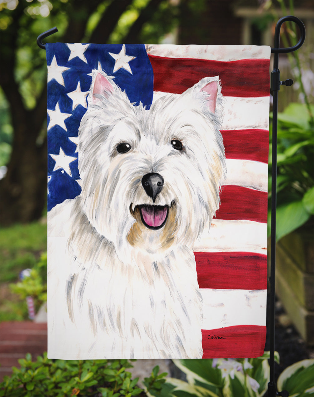 USA American Flag with Westie Garden Flag Mailbox Decorative Yard Banner Outside Patio Artwork for Flower Beds, Garden Size, Multicolor