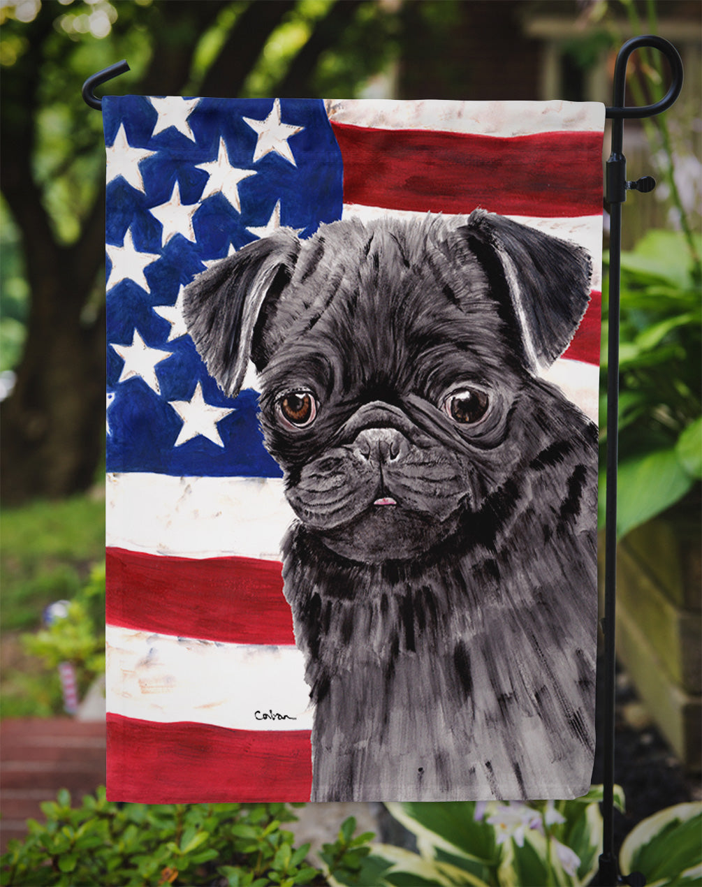 USA American Flag with Pug Garden Flag Mailbox Decorative Yard Banner Outside Patio Artwork for Flower Beds, Garden Size, Multicolor