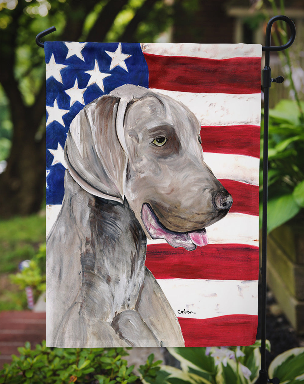 USA American Flag with Weimaraner Garden Flag Mailbox Decorative Yard Banner Outside Patio Artwork for Flower Beds, Garden Size, Multicolor