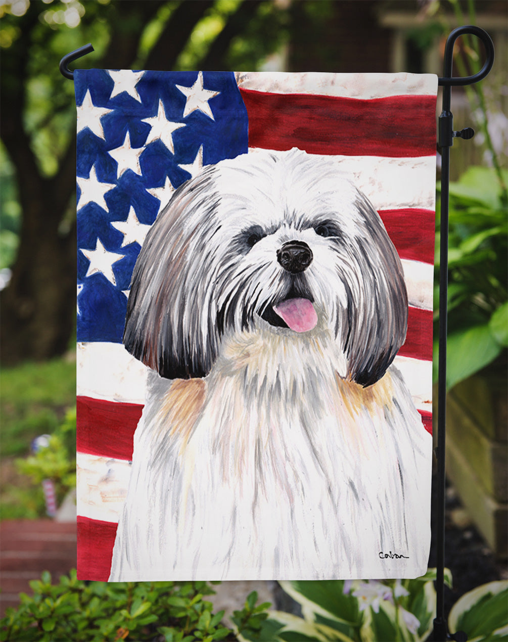 USA American Flag with Shih Tzu Garden Flag Mailbox Decorative Yard Banner Outside Patio Artwork for Flower Beds, Garden Size, Multicolor