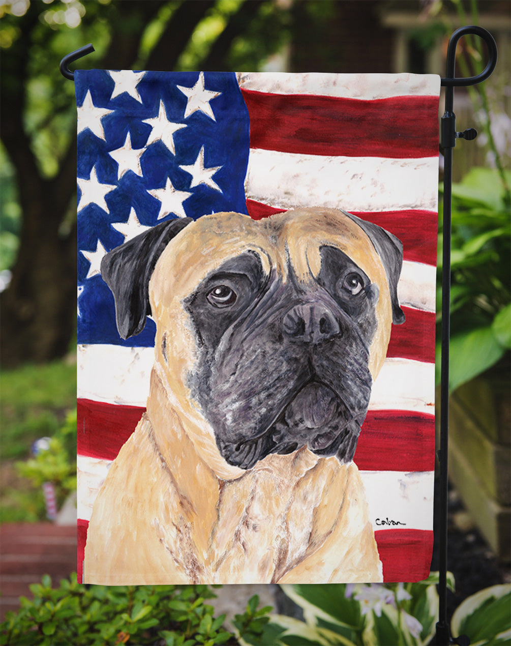 USA American Flag with Mastiff Garden Flag Mailbox Decorative Yard Banner Outside Patio Artwork for Flower Beds, Garden Size, Multicolor