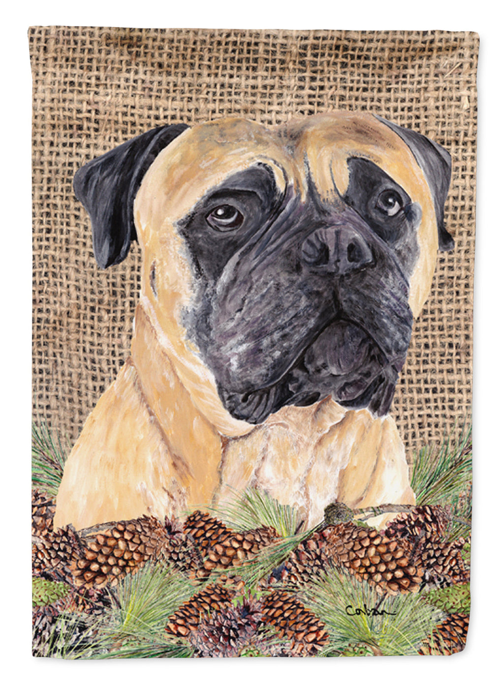 Mastiff Faux Burlap and Pine cones Garden Flag Mailbox Decorative Yard Banner Outside Patio Artwork for Flower Beds, Garden Size, Multicolor