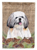 Shih Tzu Faux Burlap and Pine cones Garden Flag Mailbox Decorative Yard Banner Outside Patio Artwork for Flower Beds, Garden Size, Multicolor