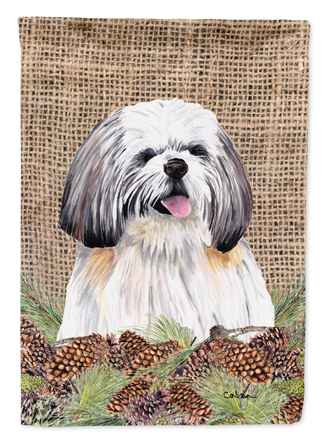 Shih Tzu Faux Burlap and Pine cones Garden Flag Mailbox Decorative Yard Banner Outside Patio Artwork for Flower Beds, Garden Size, Multicolor