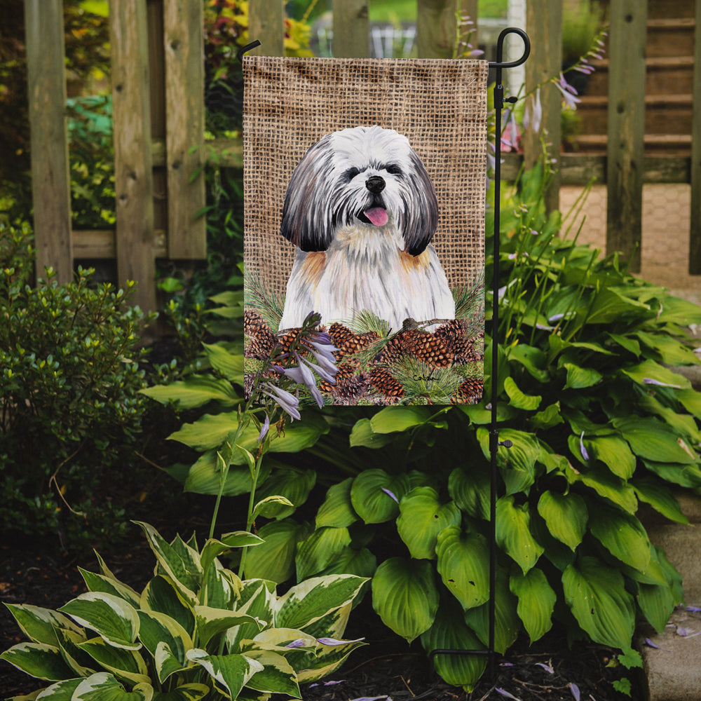 Shih Tzu Faux Burlap and Pine cones Garden Flag Mailbox Decorative Yard Banner Outside Patio Artwork for Flower Beds, Garden Size, Multicolor