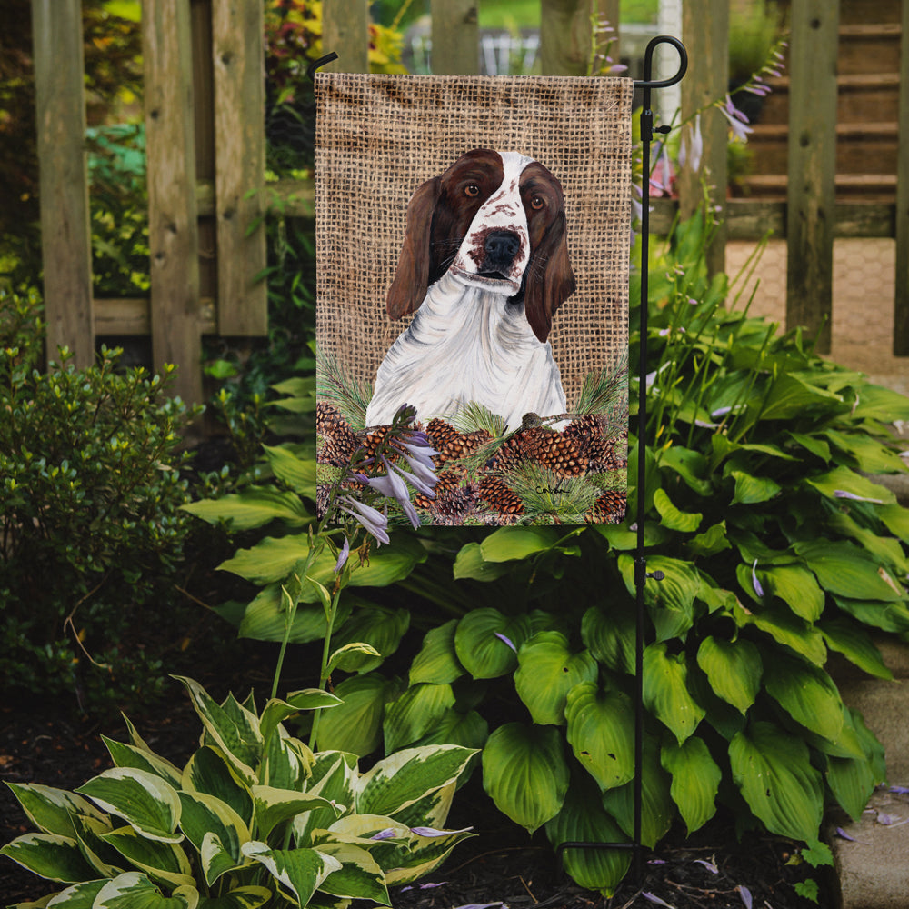 Welsh Springer Spaniel Faux Burlap and Pine cones Garden Flag Mailbox Decorative Yard Banner Outside Patio Artwork for Flower Beds, Garden Size, Multicolor