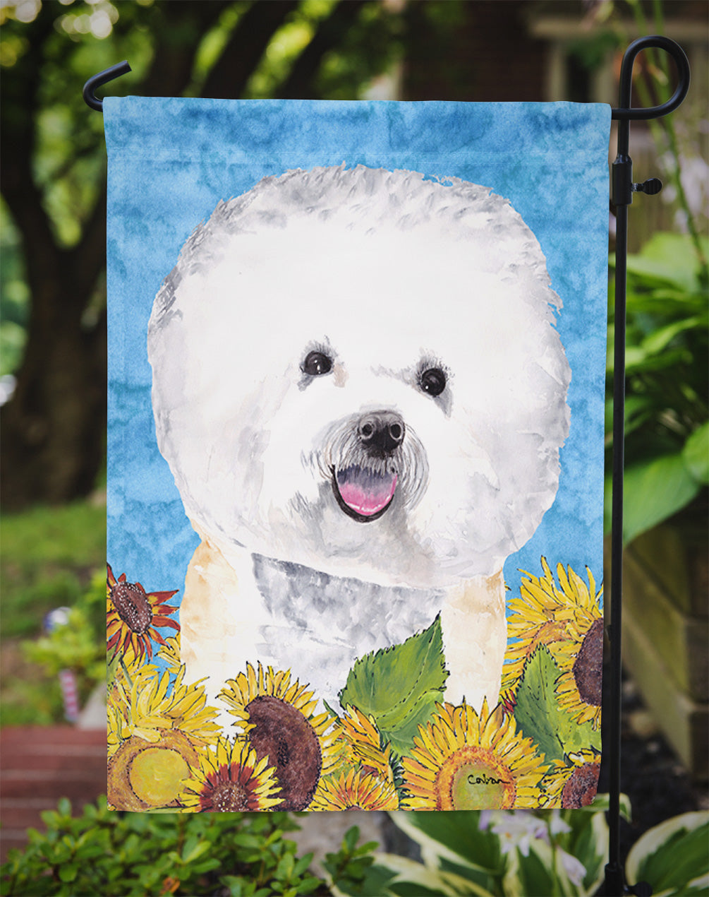 Bichon Frise in Summer Flowers Garden Flag Mailbox Decorative Yard Banner Outside Patio Artwork for Flower Beds, Garden Size, Multicolor