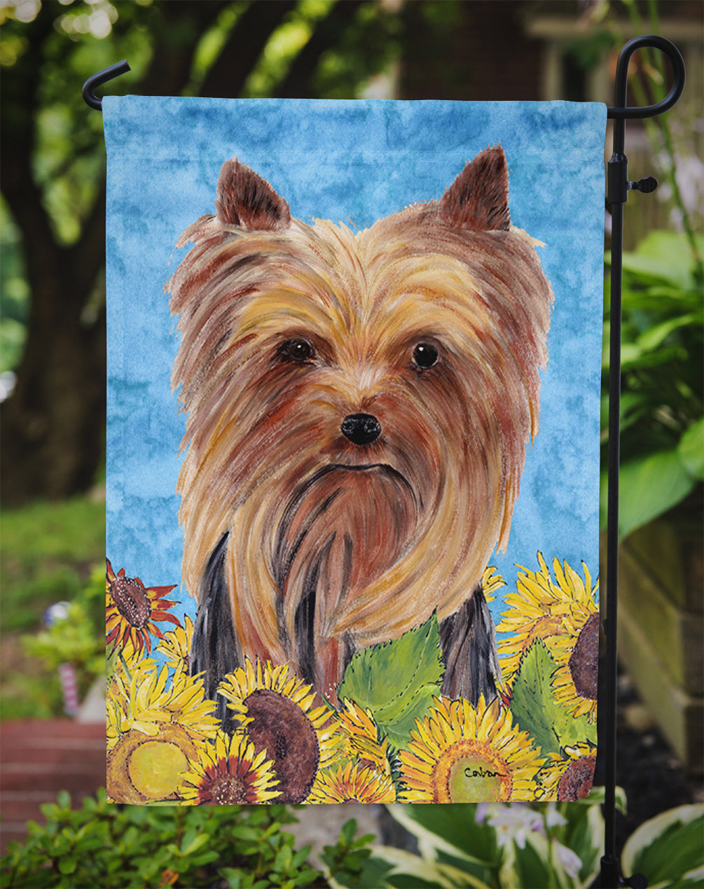Yorkie in Summer Flowers Garden Flag Mailbox Decorative Yard Banner Outside Patio Artwork for Flower Beds, Garden Size, Multicolor