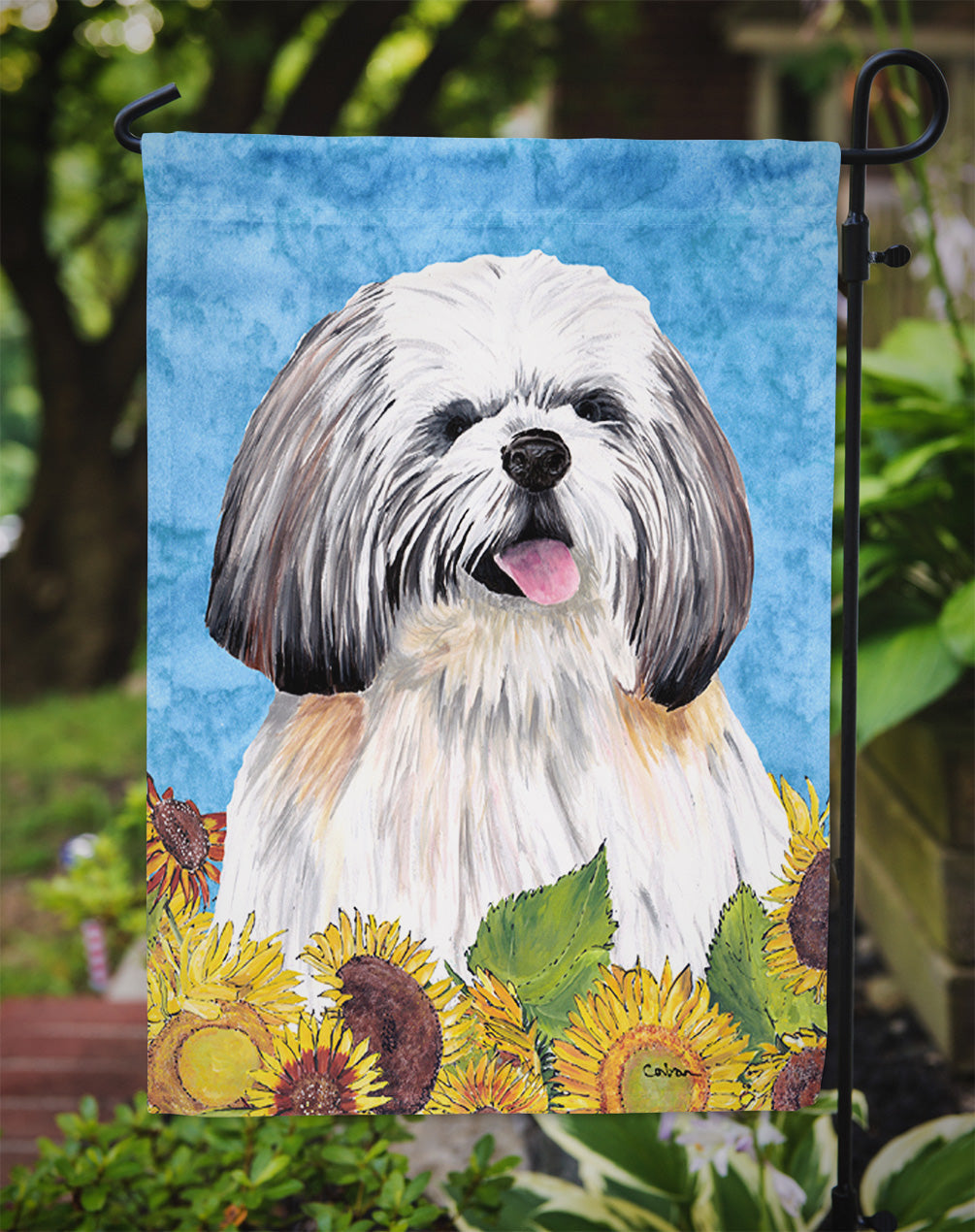 Shih Tzu in Summer Flowers Garden Flag Mailbox Decorative Yard Banner Outside Patio Artwork for Flower Beds, Garden Size, Multicolor