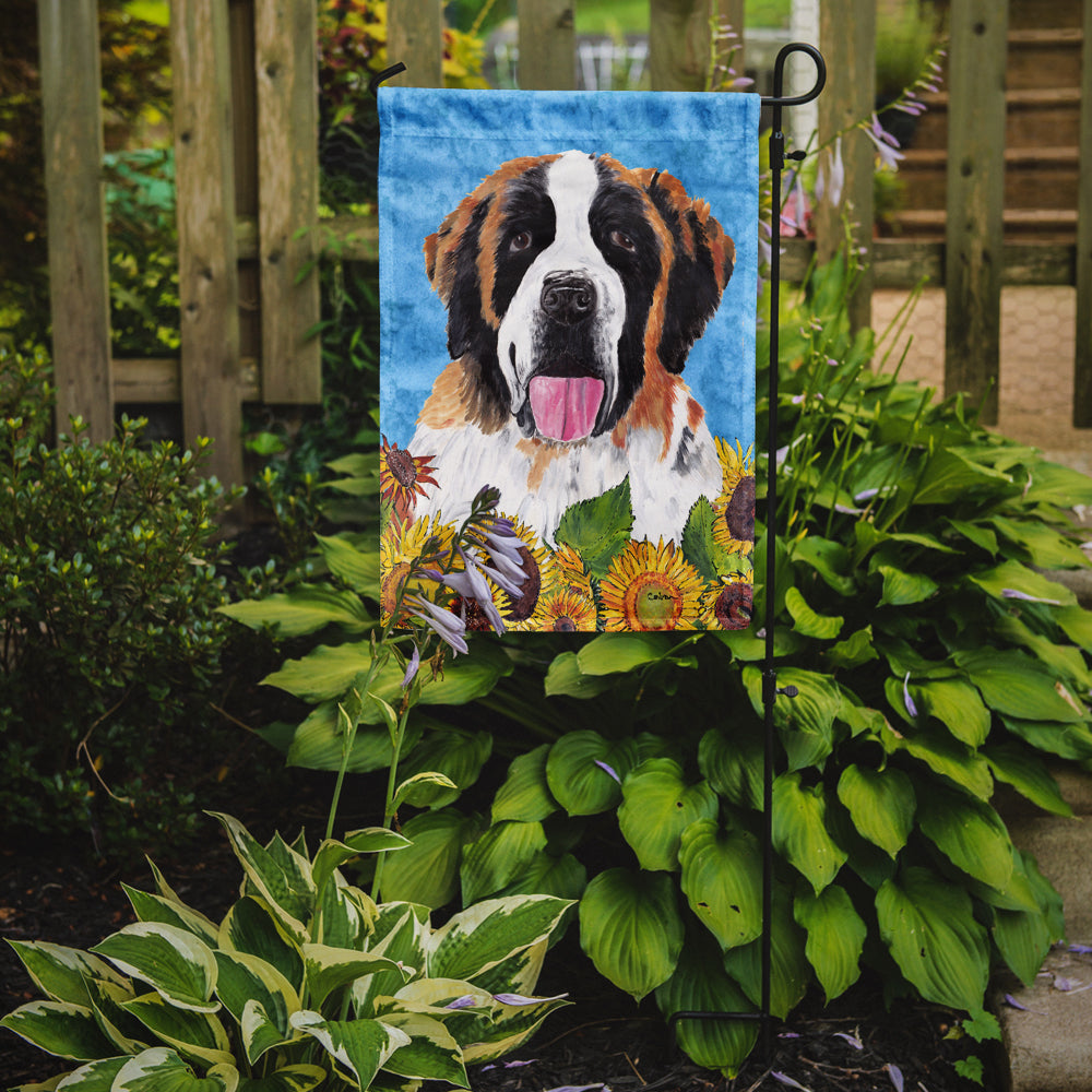 Saint Bernard in Summer Flowers Garden Flag Mailbox Decorative Yard Banner Outside Patio Artwork for Flower Beds, Garden Size, Multicolor