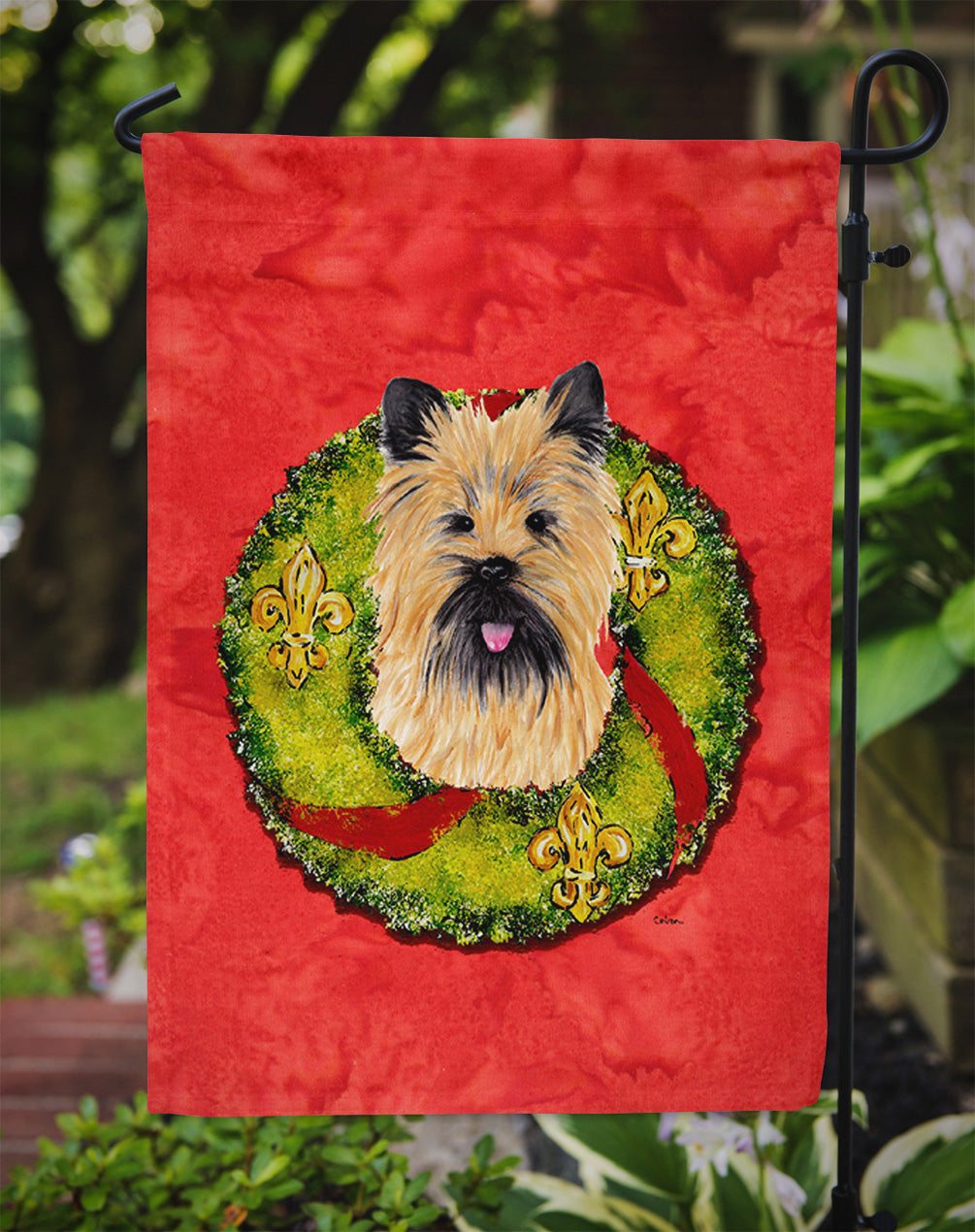 Cairn Terrier Christmas Wreath Garden Flag Mailbox Decorative Yard Banner Outside Patio Artwork for Flower Beds, Garden Size, Multicolor
