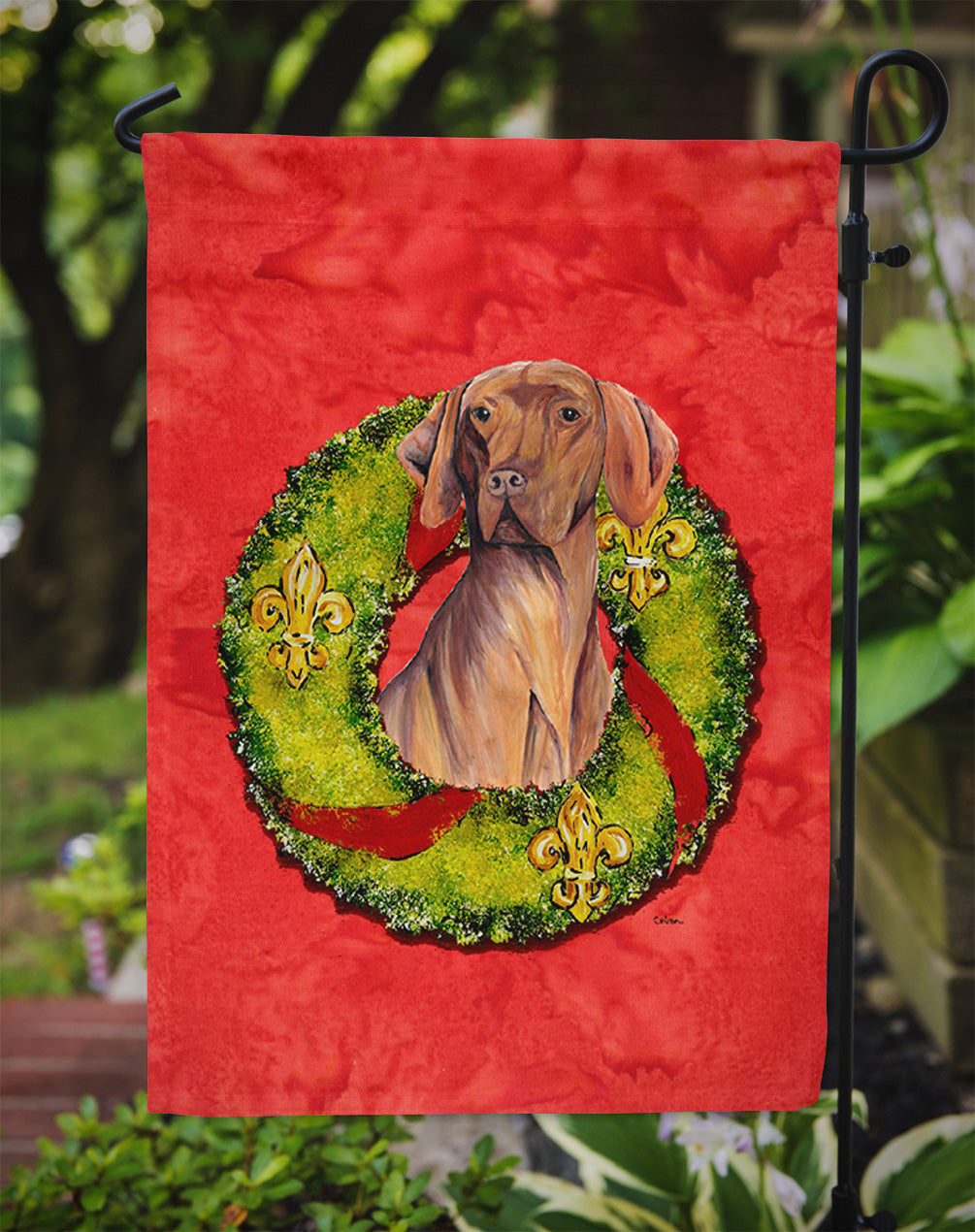 Vizsla Christmas Wreath Garden Flag Mailbox Decorative Yard Banner Outside Patio Artwork for Flower Beds, Garden Size, Multicolor