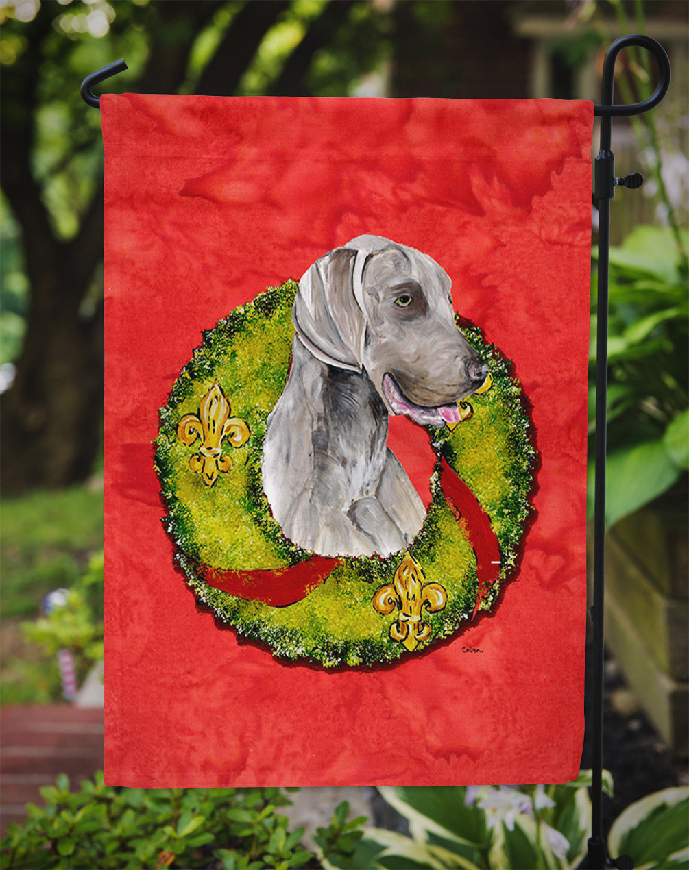 Weimaraner Christmas Wreath Garden Flag Mailbox Decorative Yard Banner Outside Patio Artwork for Flower Beds, Garden Size, Multicolor