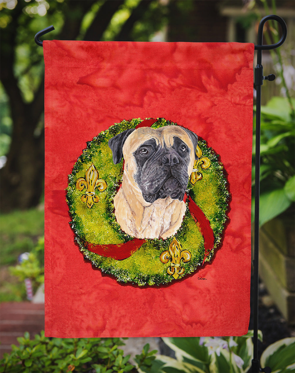 Mastiff Christmas Wreath Garden Flag Mailbox Decorative Yard Banner Outside Patio Artwork for Flower Beds, Garden Size, Multicolor