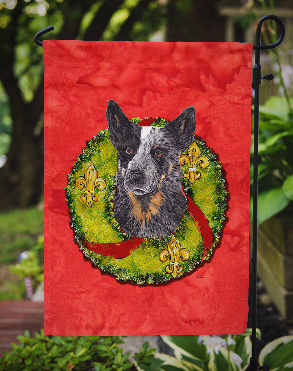 Australian Cattle Dog Christmas Wreath Garden Flag Mailbox Decorative Yard Banner Outside Patio Artwork for Flower Beds, Garden Size, Multicolor