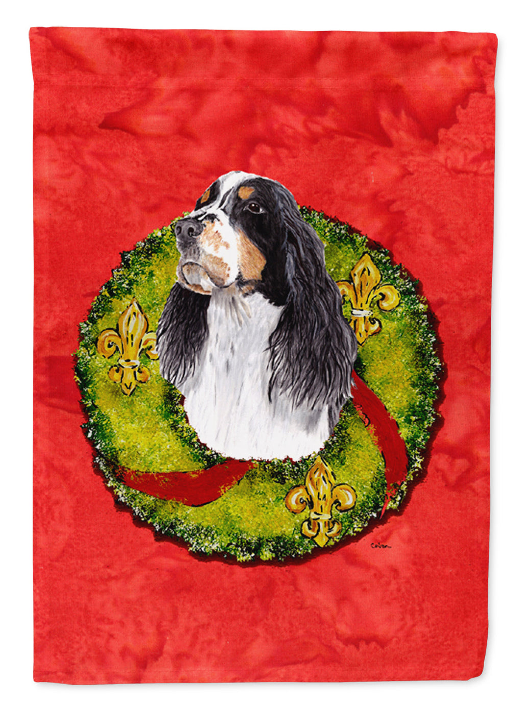Springer Spaniel Christmas Wreath Garden Flag Mailbox Decorative Yard Banner Outside Patio Artwork for Flower Beds, Garden Size, Multicolor