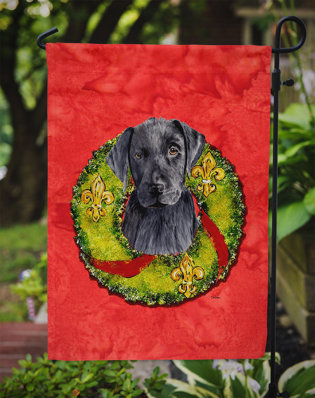 Labrador Christmas Wreath Garden Flag Mailbox Decorative Yard Banner Outside Patio Artwork for Flower Beds, Garden Size, Multicolor