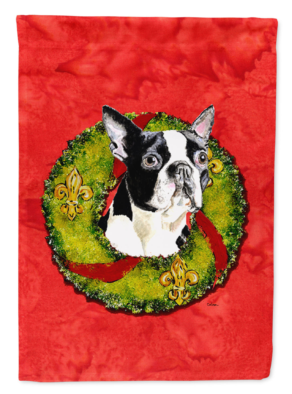 Boston Terrier Christmas Wreath Garden Flag Mailbox Decorative Yard Banner Outside Patio Artwork for Flower Beds, Garden Size, Multicolor