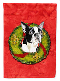 Boston Terrier Christmas Wreath Garden Flag Mailbox Decorative Yard Banner Outside Patio Artwork for Flower Beds, Garden Size, Multicolor