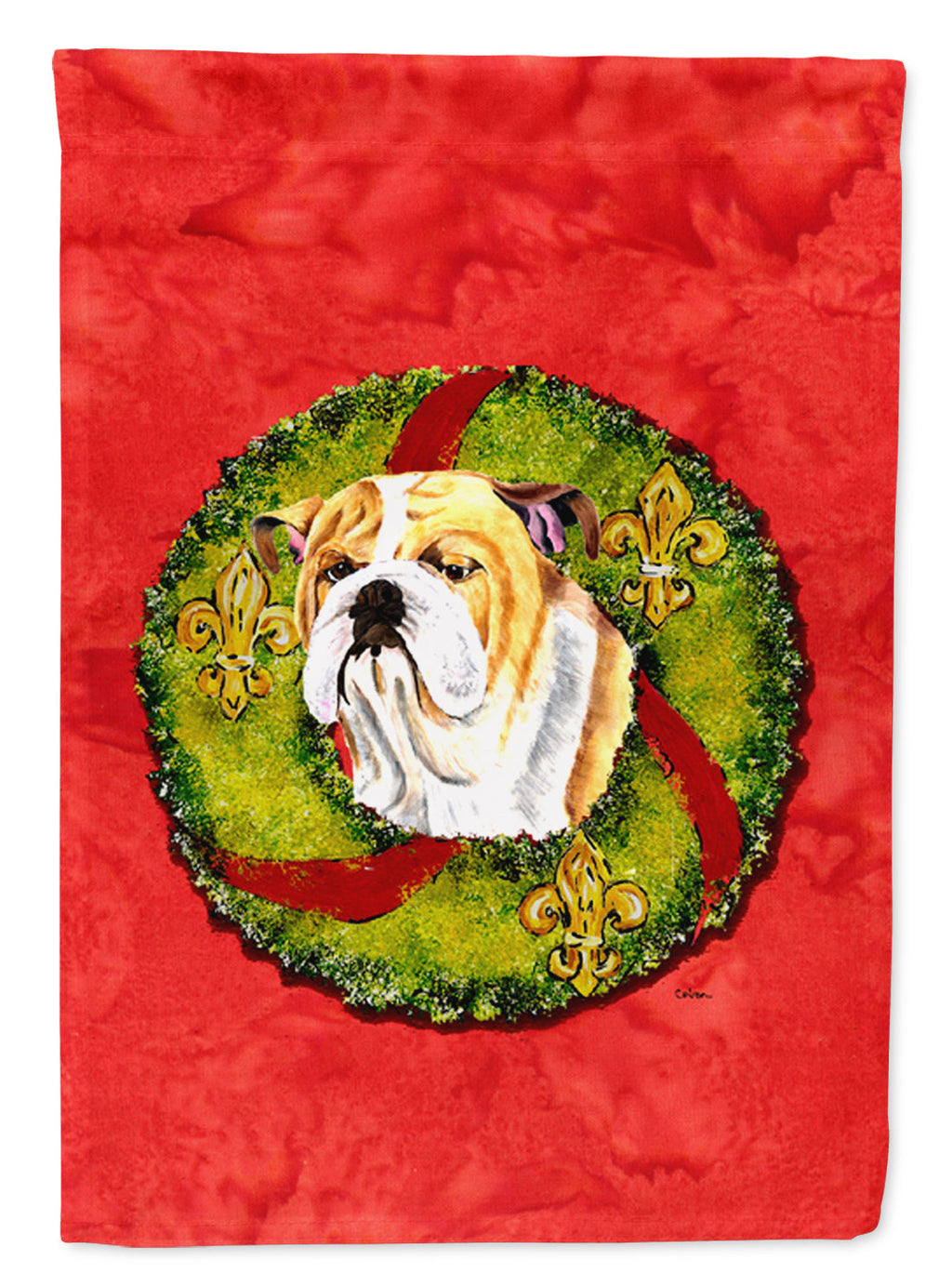 Bulldog English Christmas Wreath Garden Flag Mailbox Decorative Yard Banner Outside Patio Artwork for Flower Beds, Garden Size, Multicolor