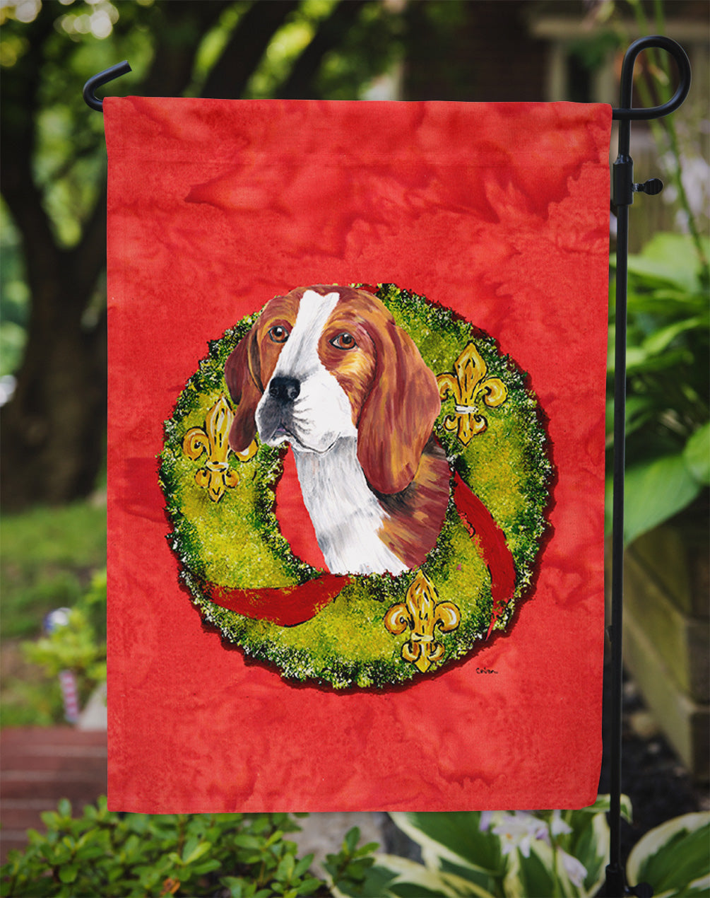 Beagle Christmas Wreath Garden Flag Mailbox Decorative Yard Banner Outside Patio Artwork for Flower Beds, Garden Size, Multicolor