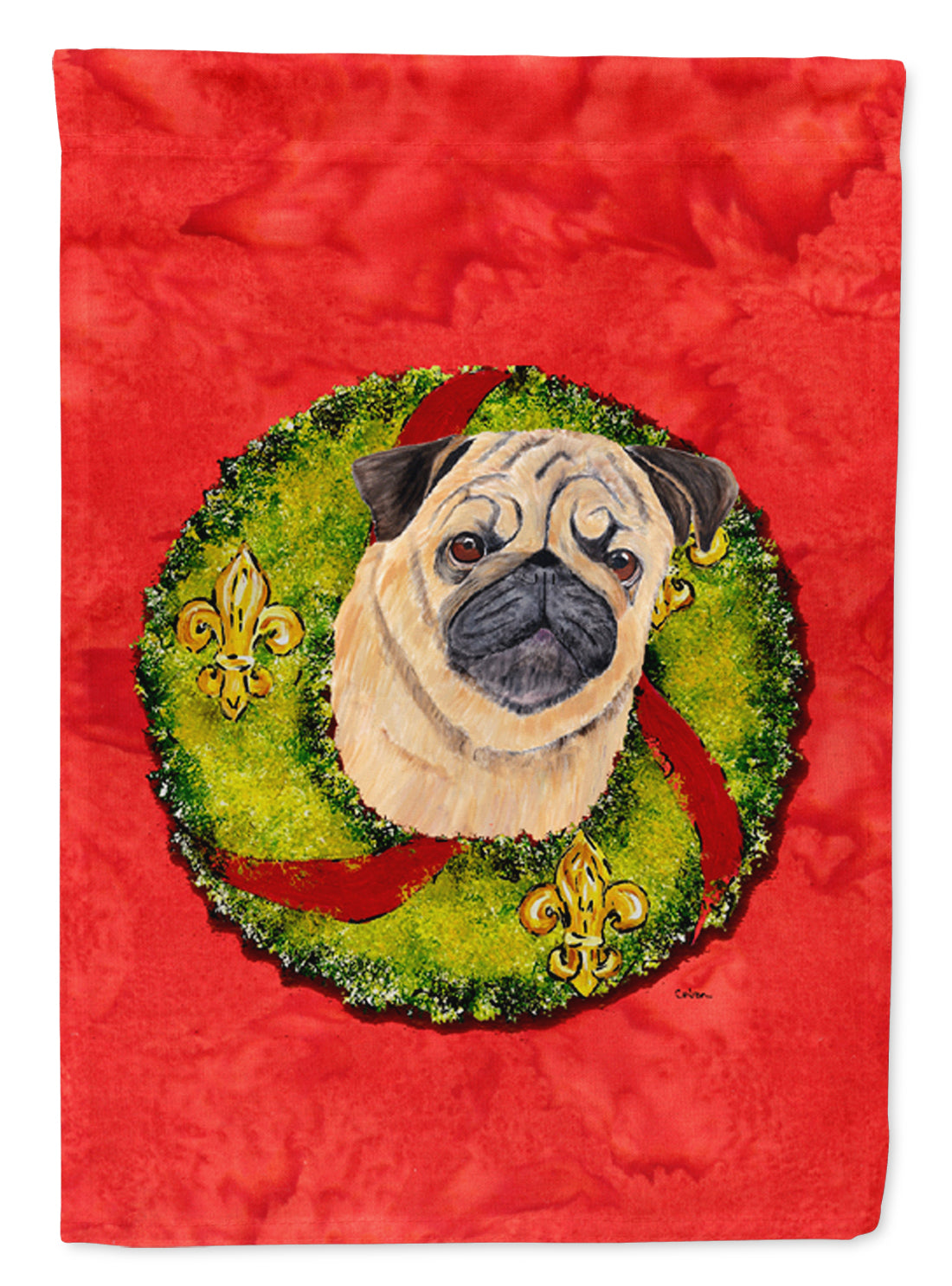 Pug Christmas Wreath Garden Flag Mailbox Decorative Yard Banner Outside Patio Artwork for Flower Beds, Garden Size, Multicolor